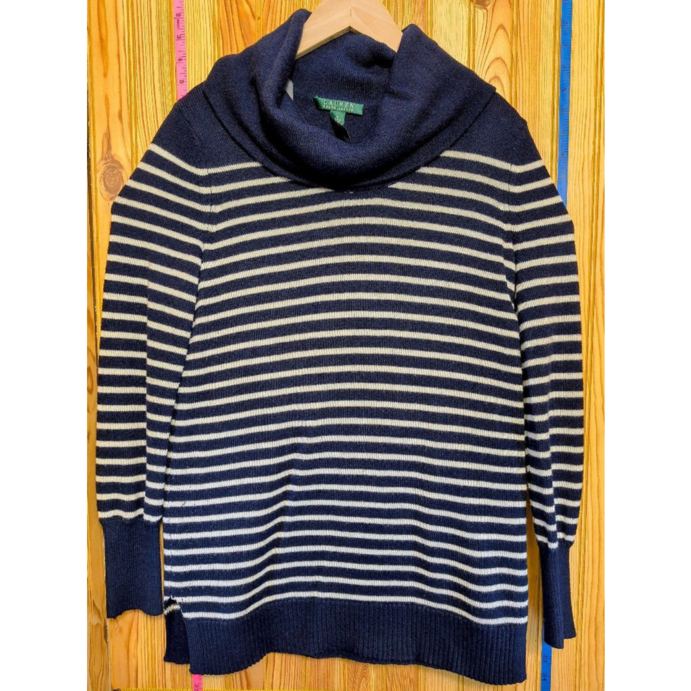 (S) Women's Lauren Ralph Lauren Navy & Cream Striped Cowl Neck Sweater